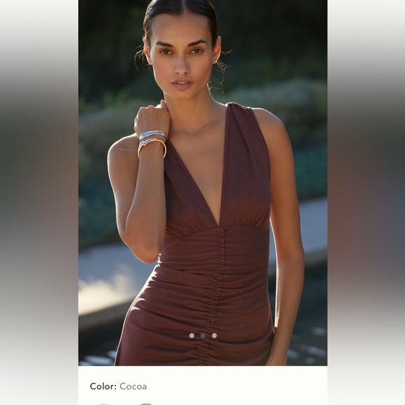 NWT new medium Anthropologie ruched v neck cross strap dress brown modal stretch - Picture 13 of 17